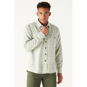 ALTINYILDIZ CLASSICS Men's Mint Oversize Wide Cut Buttoned Collar Checkered Flannel Lumberjack Winter Shirt