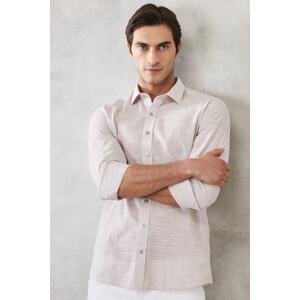 ALTINYILDIZ CLASSICS Men's Beige Slim Fit Slim Fit 100% Cotton Classic Collar Striped Shirt