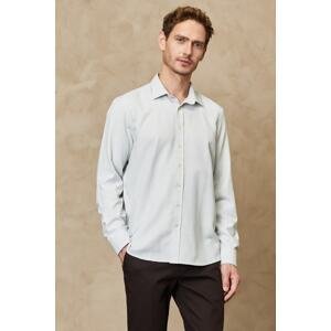 ALTINYILDIZ CLASSICS Men's Green-white Slim Fit Narrow Cut Classic Collar Dobby Shirt