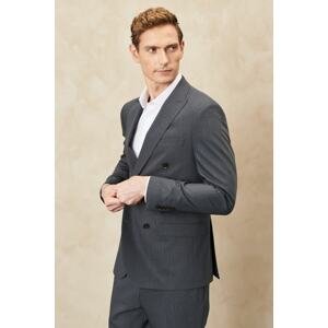 ALTINYILDIZ CLASSICS Men's Grey-Navy Blue Slim Fit Slim Fit Dovetail Neck Striped Wool Suit