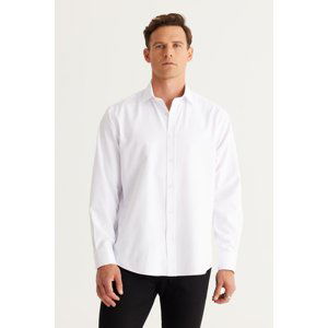 ALTINYILDIZ CLASSICS Men's White Comfort Fit Relaxed Fit Classic Collar Dobby Shirt