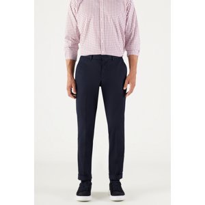 ALTINYILDIZ CLASSICS Men's Navy Blue Slim Fit Narrow Cut Gabardine Fabric Patterned Cotton Elastic Waist Trousers