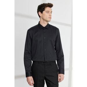 ALTINYILDIZ CLASSICS Men's Black Slim Fit Narrow Cut Classic Collar Cotton Dobby Shirt