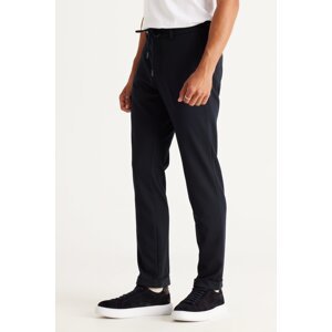 ALTINYILDIZ CLASSICS Men's Navy Blue Slim Fit Slim Fit Trousers with Side Pockets, Elastic Waist and Tie Trousers.