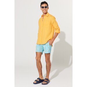AC&Co / Altınyıldız Classics Men's Turquoise-Green Standard Fit Normal Fit Pocket Quick Dry Patterned Marine Shorts