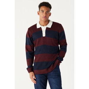 AC&Co / Altınyıldız Classics Men's Burgundy-navy blue Standard Fit Regular Cut Polo Neck Ruffled Soft Textured Knitwear Sweater
