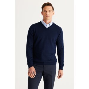 ALTINYILDIZ CLASSICS Men's Navy Blue Standard Fit Regular Fit V-Neck Cotton Knitwear Sweater