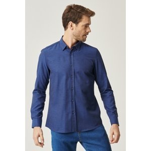 AC&Co / Altınyıldız Classics Men's Dark Navy Blue Slim Fit Slim Fit Buttoned Collar Long Sleeve Oxford Shirt