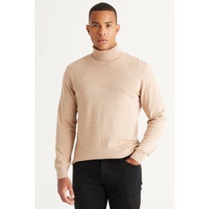 ALTINYILDIZ CLASSICS Men's Beige Melange Standard Fit Regular Fit Full Turtleneck Cotton Knitwear Sweater