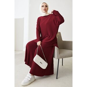 InStyle Mila Pleated Trousers Tunic Double Suit - Burgundy