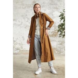 InStyle Lined Stripe Pattern Trench Coat - Tan