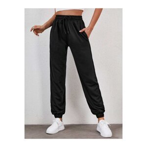 armonika Women's Black Sweatpants with Elastic Waist and Leg Pockets