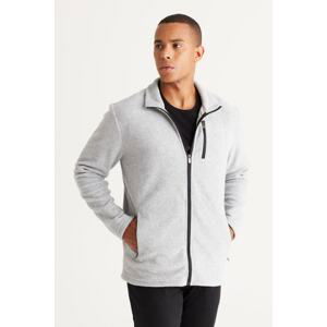 AC&Co / Altınyıldız Classics Men's Gray Melange Standard Fit Stand-Up Bato Collar Pocket Zipper Cold Proof Sweatshirt Fleece Jacket