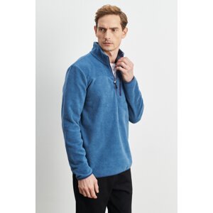 AC&Co / Altınyıldız Classics Men's Indigo Standard Fit Normal Cut Zippered High Bato Neck Heat-Proof Fleece Sweatshirt