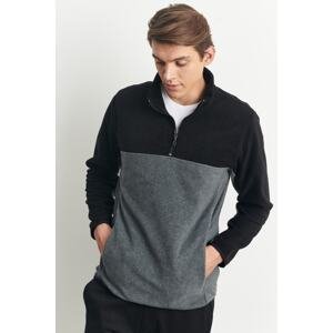 AC&Co / Altınyıldız Classics Men's Black-Light Melange Anti-Pilling Anti-Pilling Standard Fit High Neck Fleece Sweatshirt