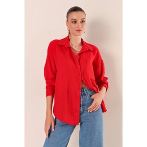 Bigdart 20153 Single Pocket Oversize Linen Shirt - Red