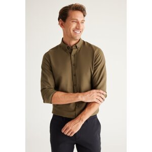 AC&Co / Altınyıldız Classics Men's Khaki Button Collar Easy-Iron Cotton Slim Fit Slim Fit Oxford Shirt