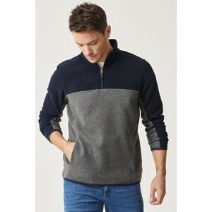 AC&Co / Altınyıldız Classics Men's Navy - Anthracite Melange Standard Fit Normal Fit Daily Comfort Two Color Fleece Sweatshirt