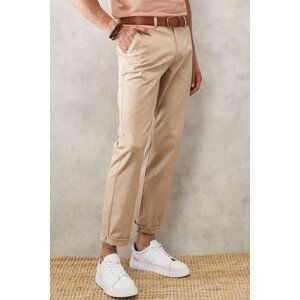 ALTINYILDIZ CLASSICS Men's Beige Comfort Fit Relaxed Cut Flexible Chino Casual Trousers