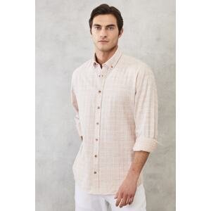 ALTINYILDIZ CLASSICS Men's Beige Comfort Fit Relaxed Cut 100% Cotton Buttoned Collar Shirt