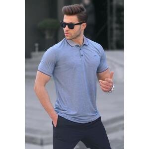 Madmext Navy Blue Embroidered Regular Fit Men's Polo Neck T-Shirt 6108