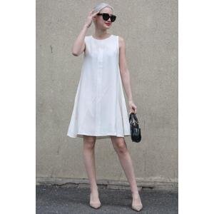 Madmext White Zero Sleeve Casual Linen Dress