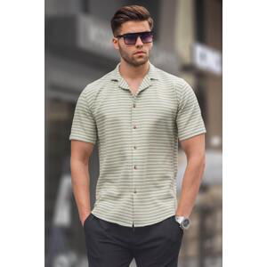 Madmext Men's Water Green Striped Slim Fit Short Sleeve Shirt 5591