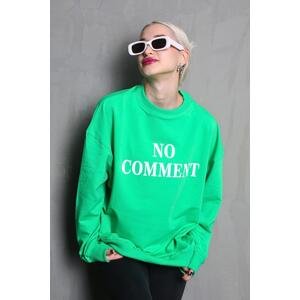 Madmext Light Green Crew Neck Printed Oversize Women's Sweatshirt