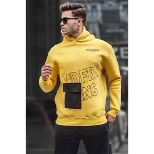 Madmext Yellow Printed Hooded Sweatshirt 6148