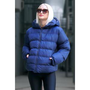 Madmext Women's Navy Blue Hooded Puffer Coat