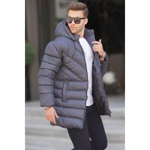 Madmext Men's Gray Hooded Down Coat 6803