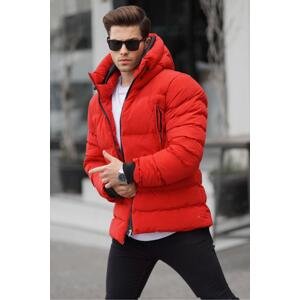 Madmext Men's Red High Neck Hooded Down Coat 6805