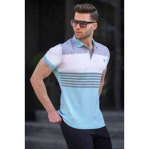 Madmext Men's Blue Polo Neck Striped T-Shirt 5865