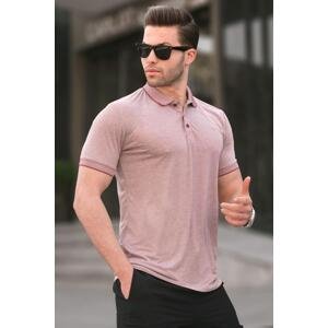 Madmext Claret Red Embroidered Regular Fit Men's Polo Neck T-Shirt 6108