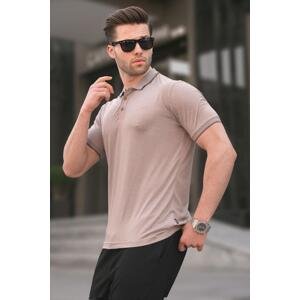 Madmext Men's Beige Embroidered Regular Fit Polo Neck T-Shirt 6108