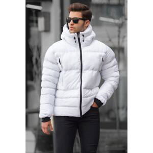 Madmext Men's White High Neck Hooded Down Coat 6805