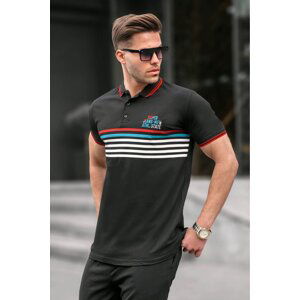 Madmext Black Striped Polo Neck T-Shirt 5869