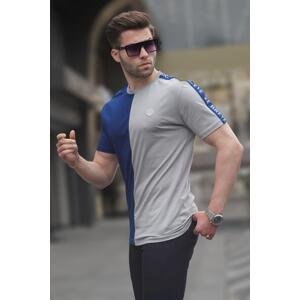 Madmext Dyed Gray Color Blocked Crew Neck Men's T-Shirt 5398