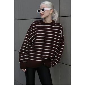 Madmext Women's Brown Striped Knitwear Sweater
