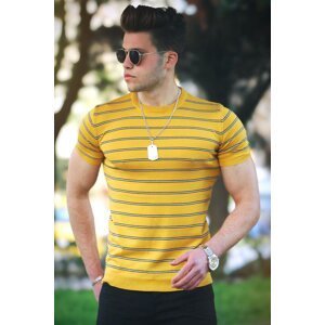 Madmext Men's Striped Yellow Knitwear T-Shirt 4600