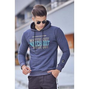 Madmext Navy Blue Printed Hooded Sweatshirt 4381
