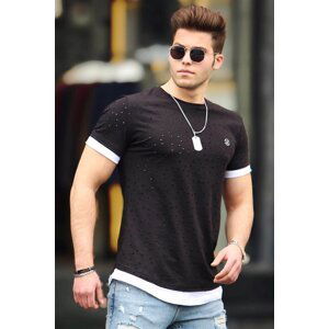 Madmext Men's Black Ripped Detail T-Shirt 4489