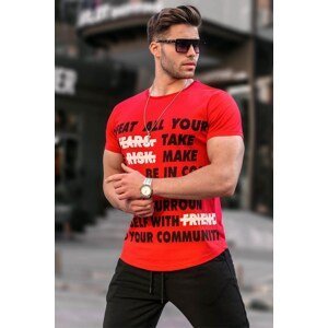 Madmext Text Detailed Red T-Shirt 3096