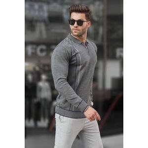 Madmext Anthracite Zipper Polo Neck Knitwear Men's Sweater 6823