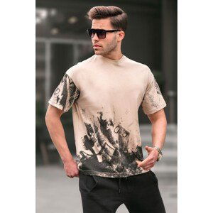 Madmext Beige Patterned Basic T-Shirt 6092