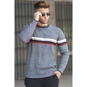 Madmext Gray Striped Detail Men's Sweater 5160