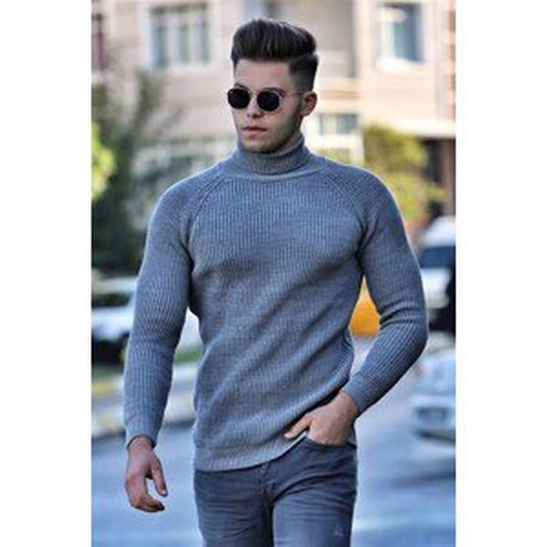 Madmext Men's Gray Turtleneck Sweater 4355