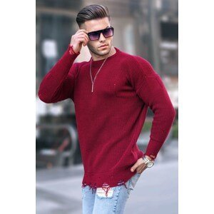 Madmext Burgundy Ripped Detailed Crew Neck Knitwear Sweater 5998