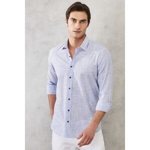ALTINYILDIZ CLASSICS Men's Blue Slim Fit Slim Fit 100% Cotton Classic Collar Striped Shirt