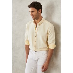 ALTINYILDIZ CLASSICS Men's Yellow Slim Fit Narrow Cut Button Collar Dobby Shirt